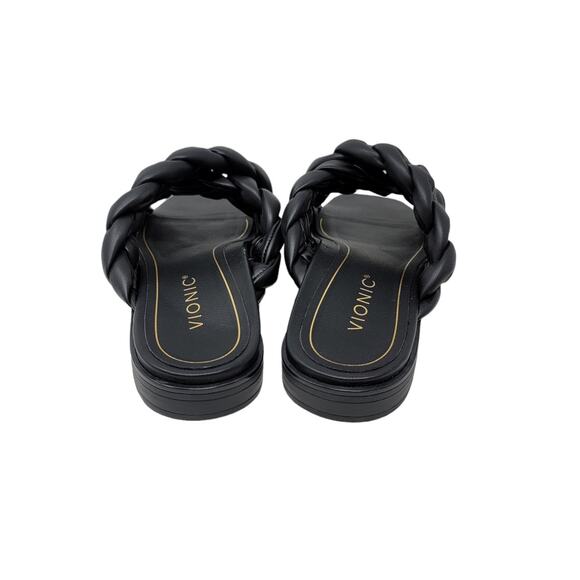 Vionic Kalina Braided Cross Strap Slide Sandals Womens Size 9 Black Faux Leather - Picture 3 of 8